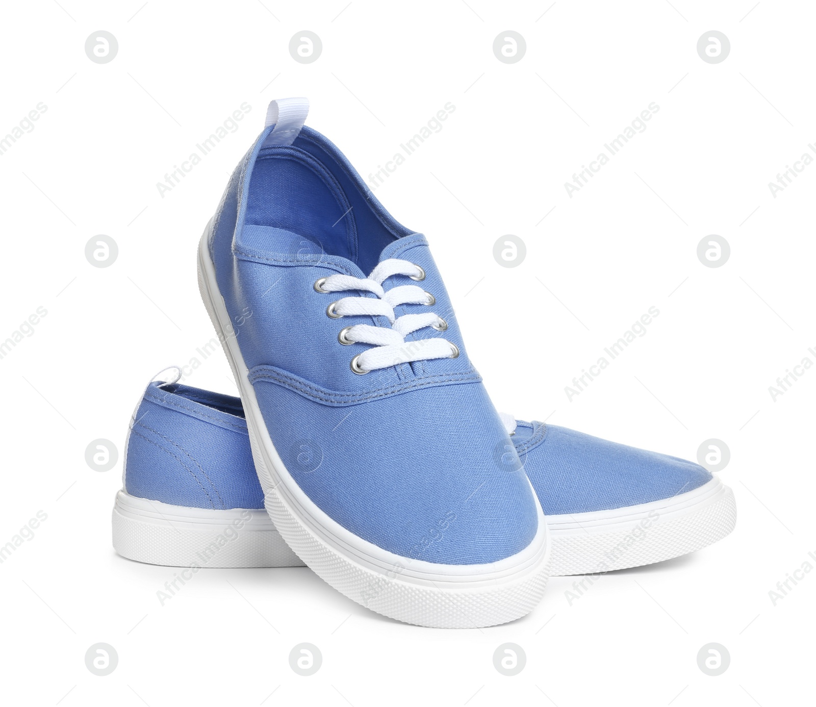 Photo of Beautiful bright stylish shoes on white background