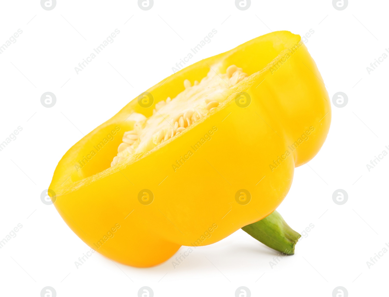 Photo of Cut yellow bell pepper isolated on white