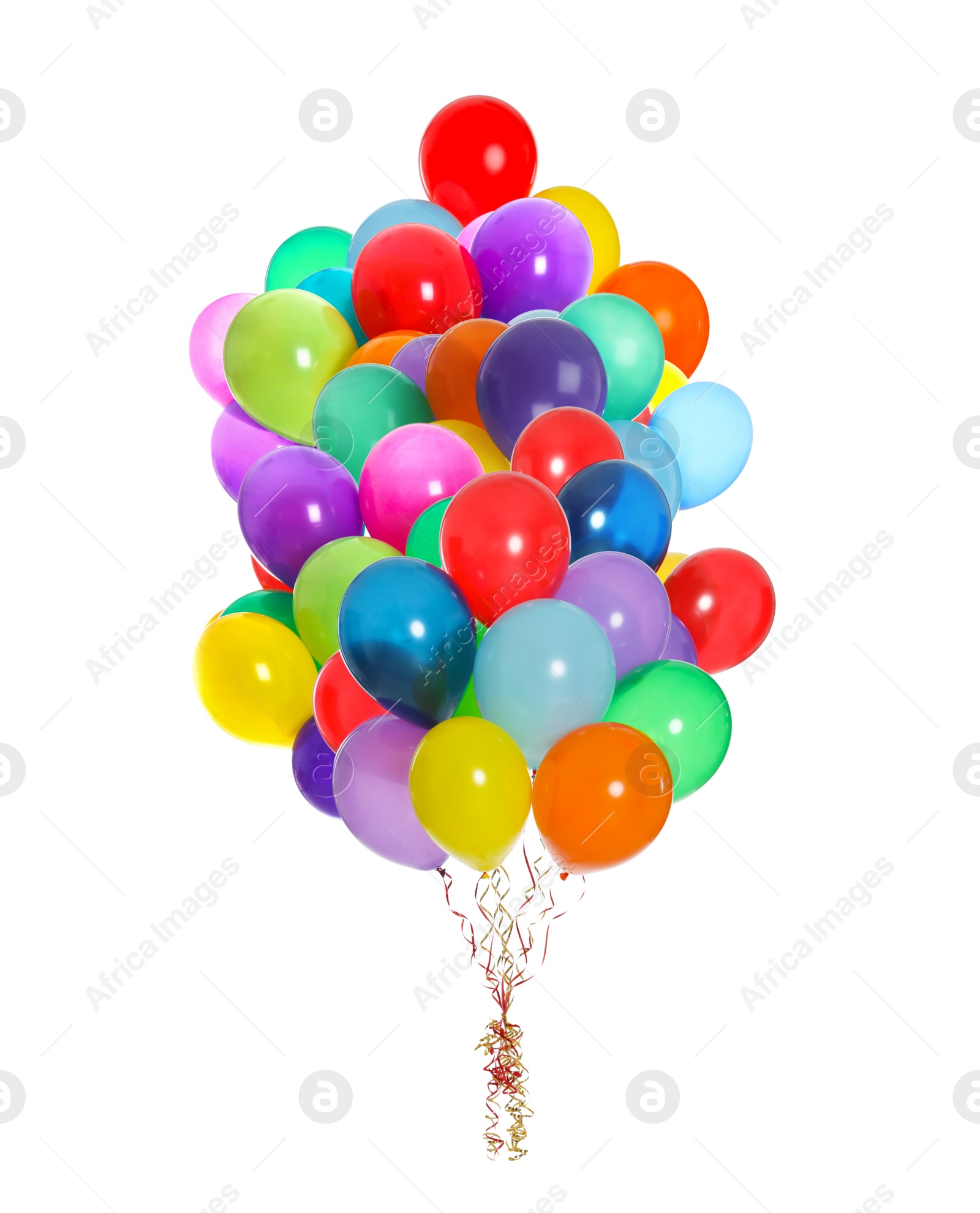 Image of Big bunch of bright balloons on white background