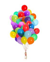 Image of Big bunch of bright balloons on white background