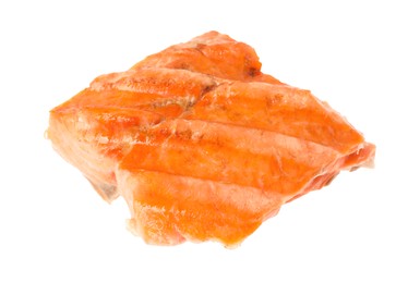 Photo of Piece of tasty grilled salmon isolated on white