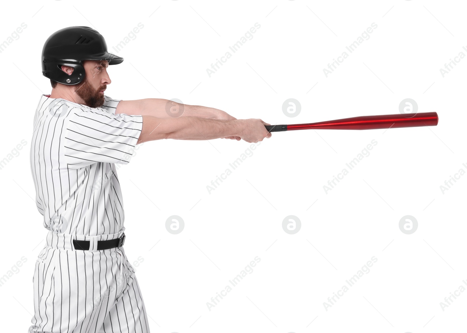 Photo of Baseball player with bat on white background