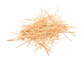 Heap of dried hay on white background, top view