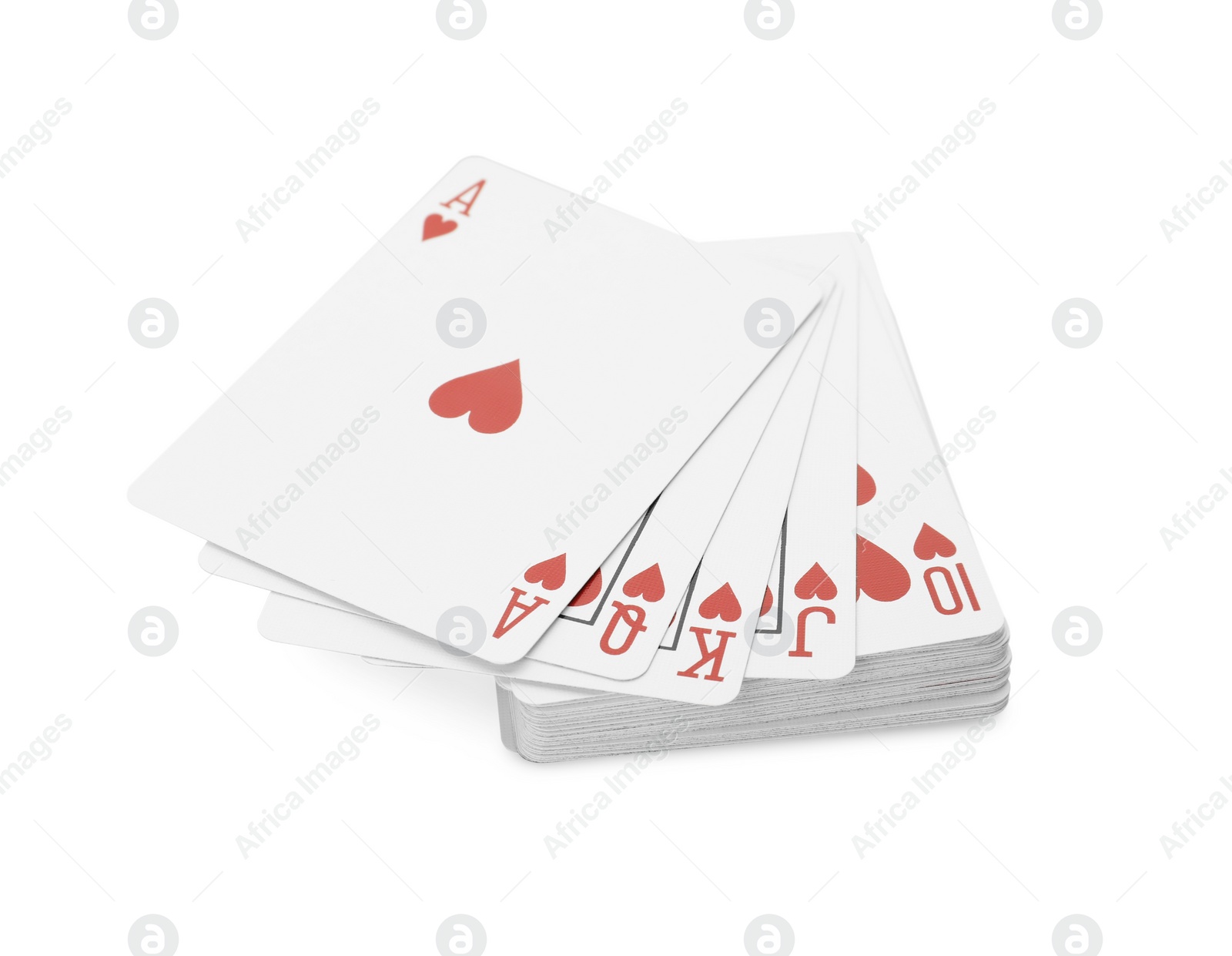 Photo of Deck of playing cards isolated on white. Poker game