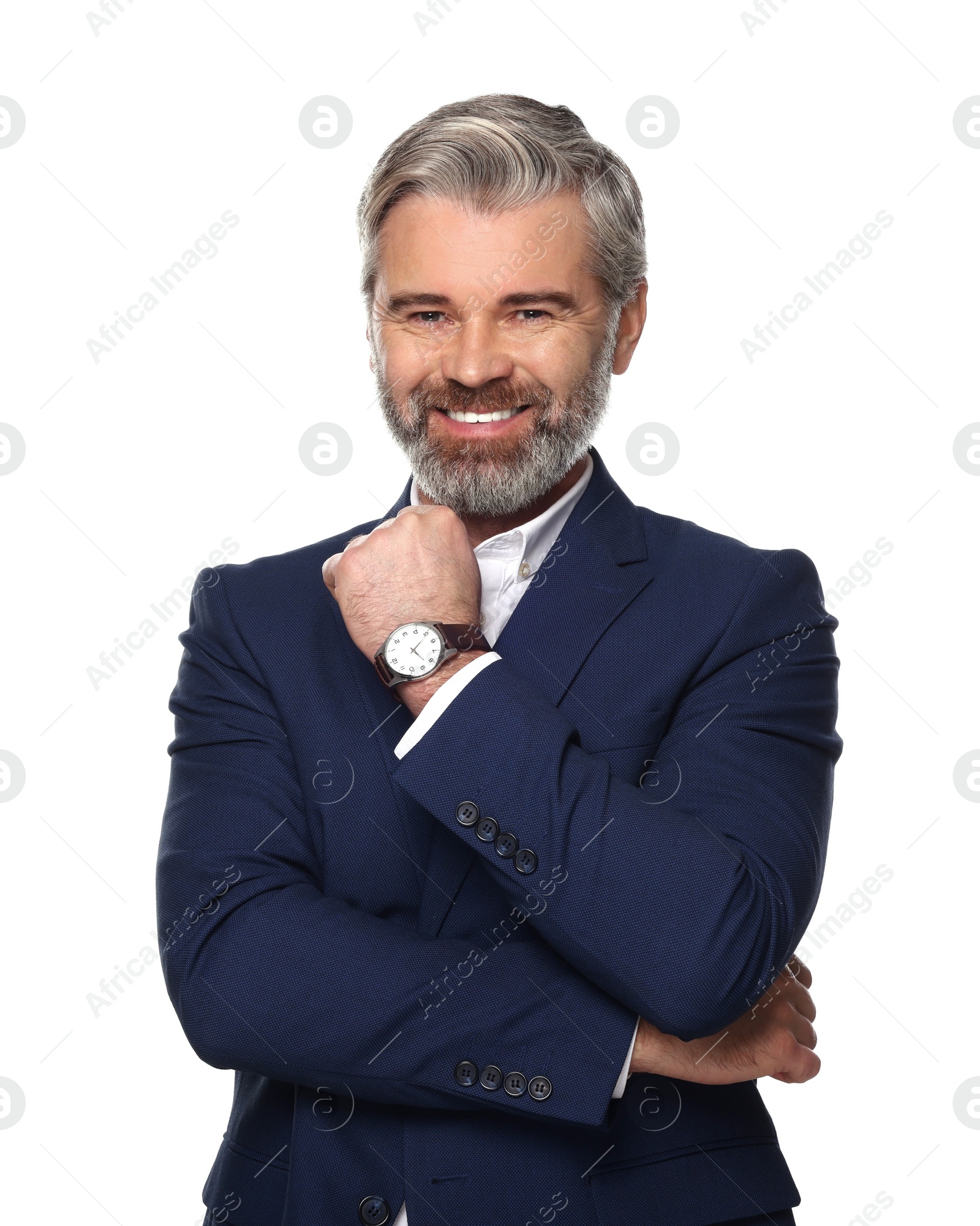 Photo of Portrait of smiling man on white background. Lawyer, businessman, accountant or manager