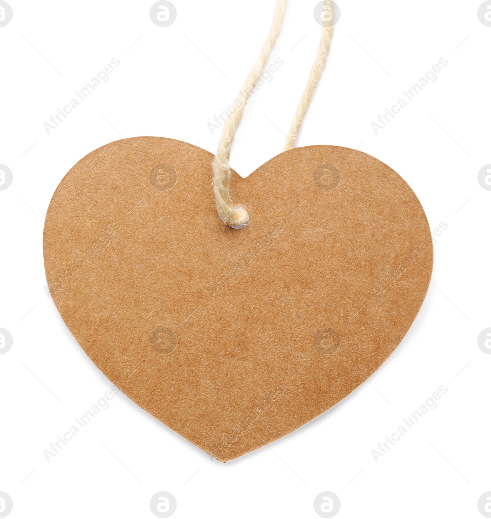 Photo of Heart shaped tag with space for text isolated on white, top view