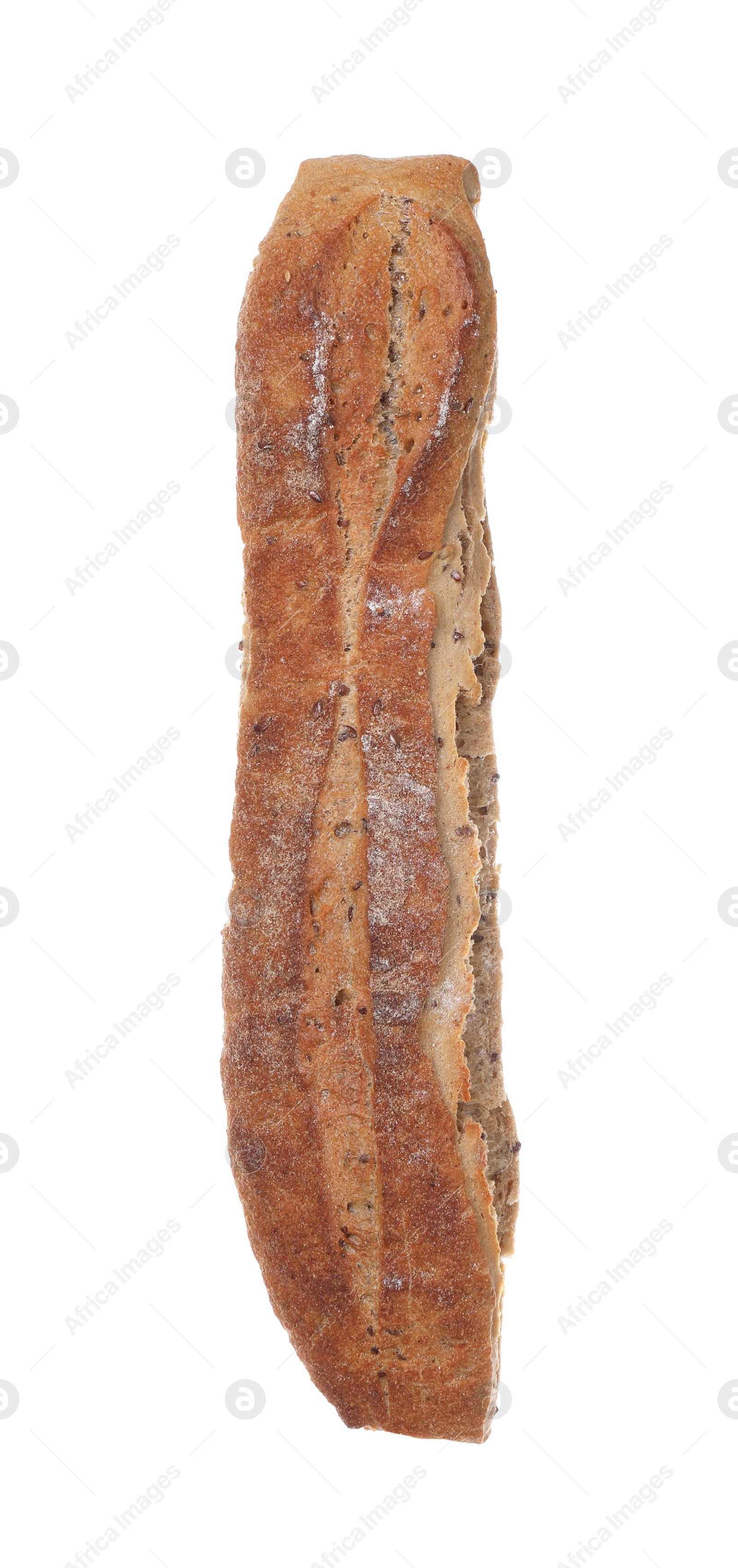 Photo of Tasty buckwheat baguette isolated on white. Fresh bread