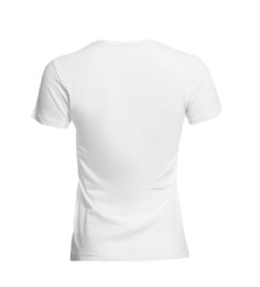 Stylish women's t-shirt isolated on white. Mockup for design