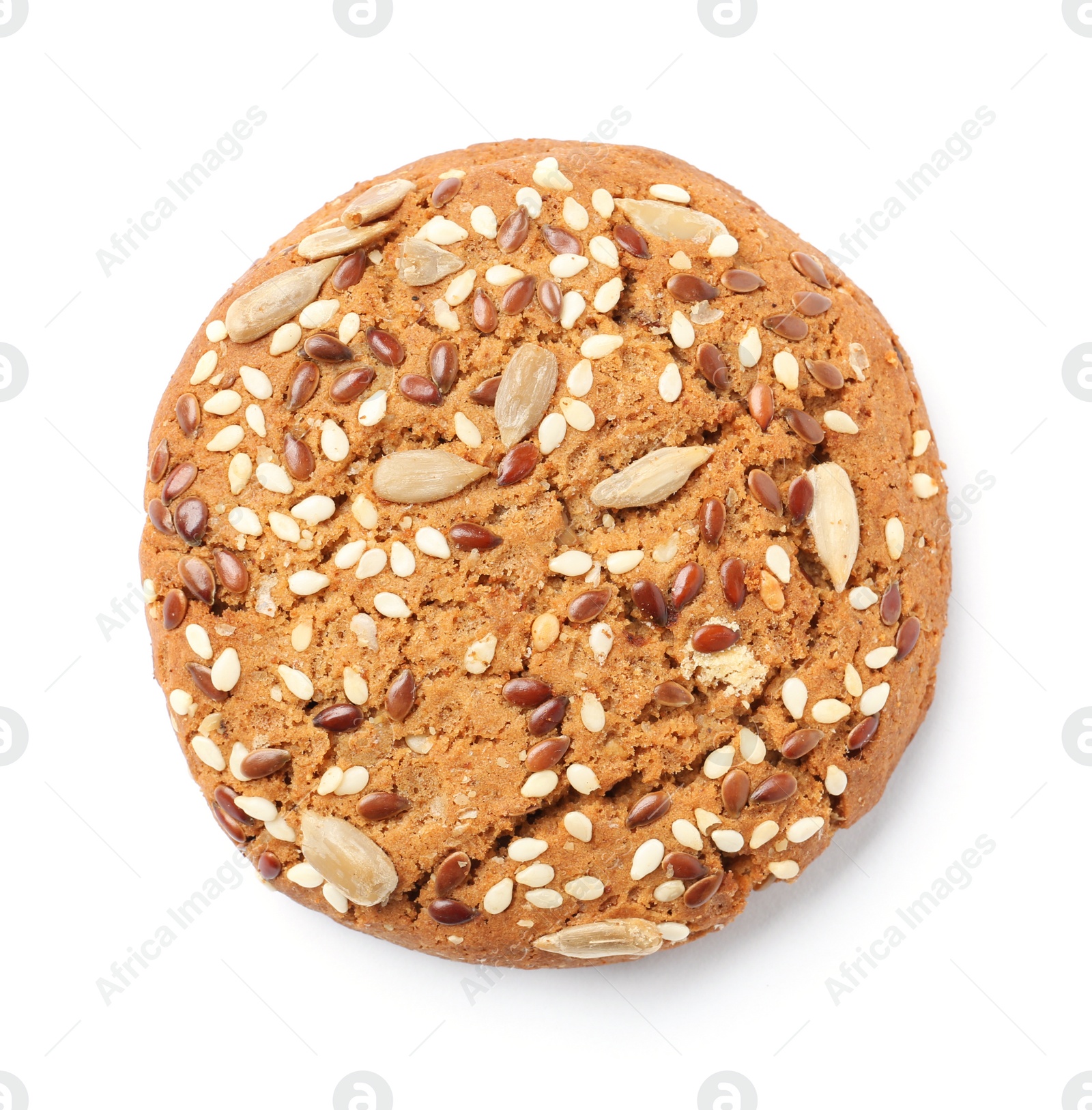 Photo of Grain cereal cookie on white background. Healthy snack