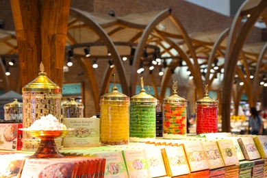 ISTANBUL, TURKEY - AUGUST 13, 2019: Shop with sweets in new airport terminal