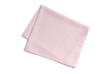 Photo of Pink fabric napkin on white background, top view