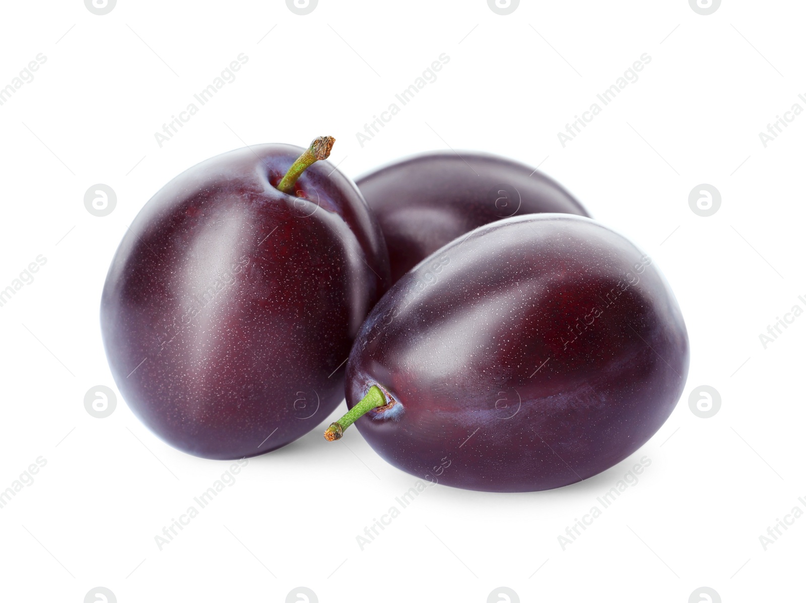 Photo of Delicious fresh ripe plums on white background