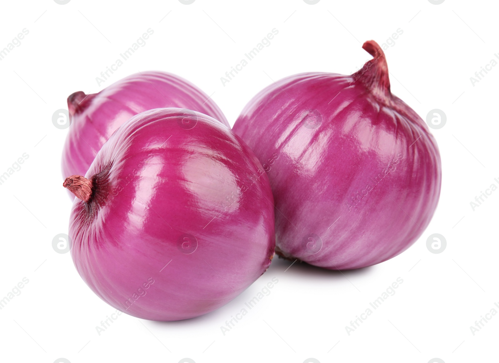 Photo of Fresh whole red onions on white background