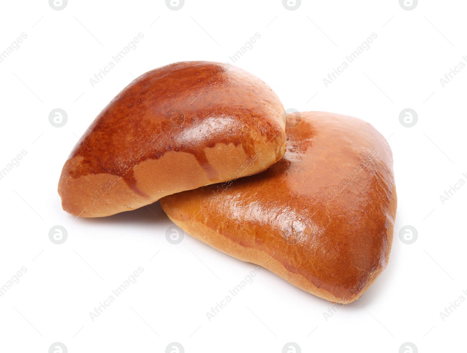 Photo of Baked pirozhki on white background. Delicious pastry