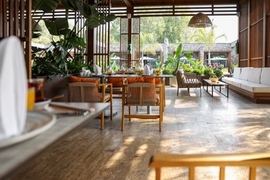 Cozy cafeteria with stylish furniture. Interior design