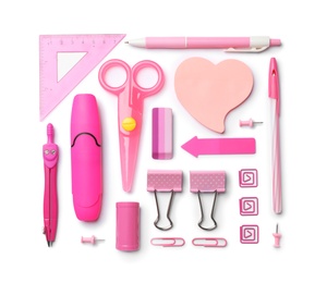 Photo of Composition with different school stationery on white background