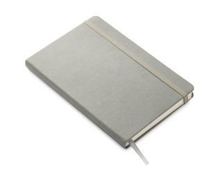 Photo of Closed grey office notebook isolated on white