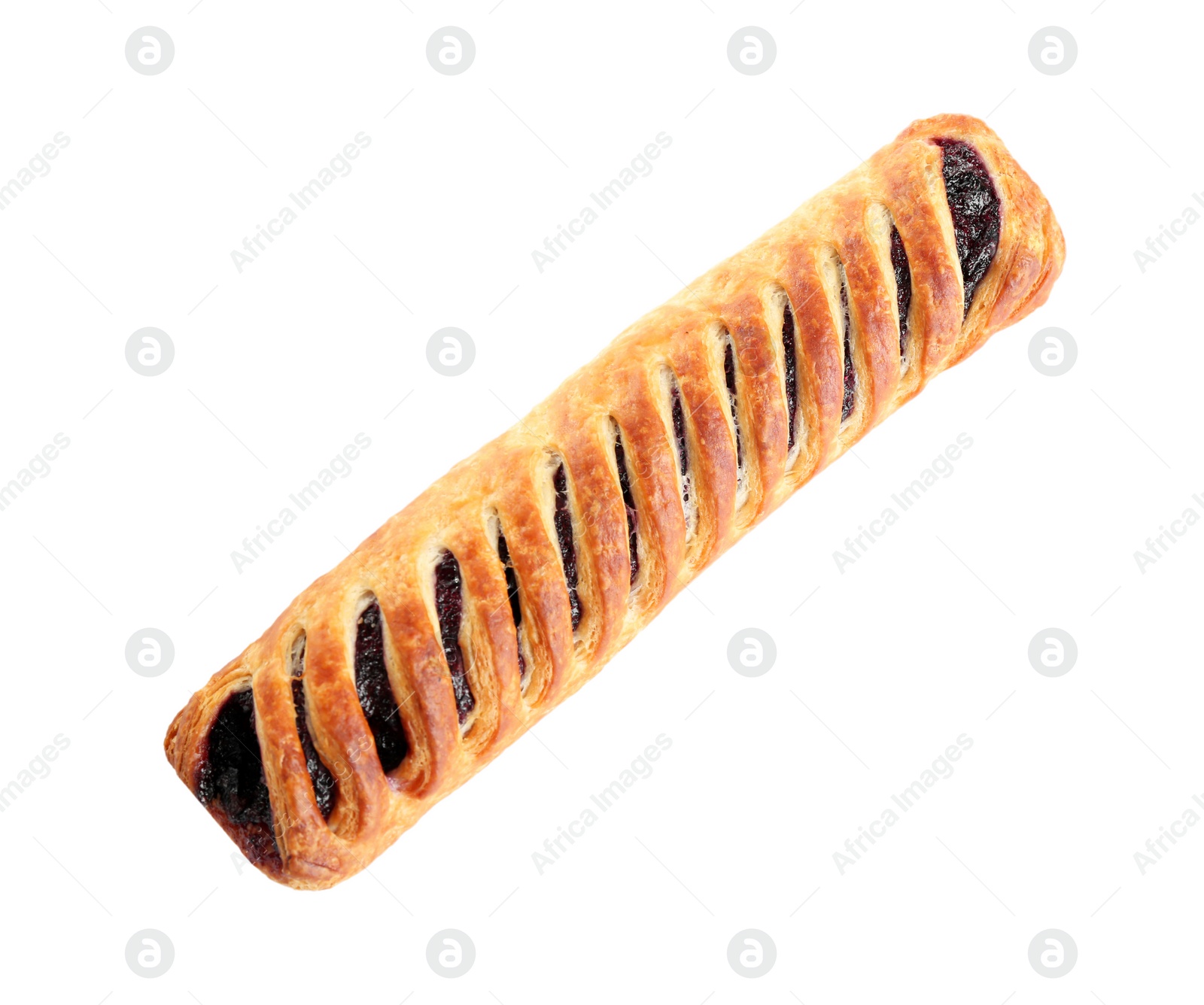 Photo of Fresh tasty puff pastry on white background, top view