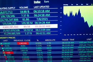 Photo of Online stock exchange application with information on screen, closeup