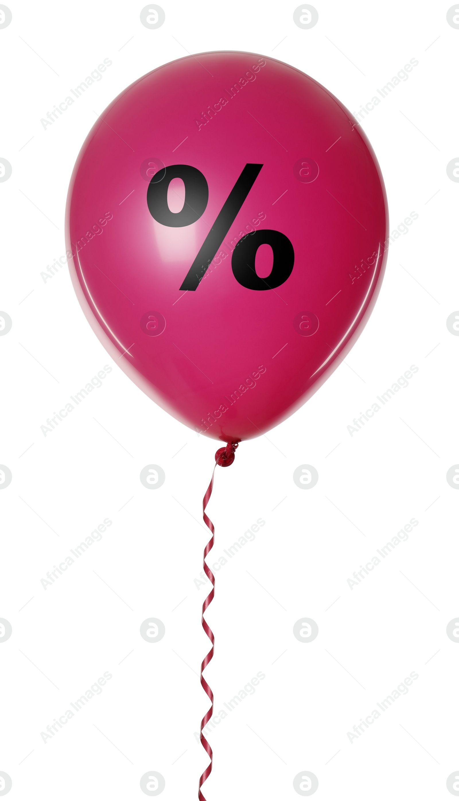 Image of Discount offer. Crimson balloon with percent sign on white background