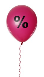 Discount offer. Crimson balloon with percent sign on white background