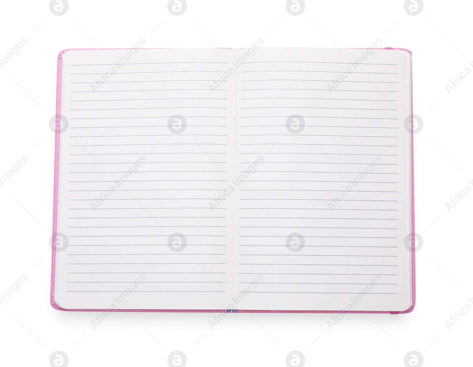 Photo of Open blank office notebook isolated on white, top view