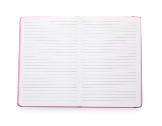 Open blank office notebook isolated on white, top view