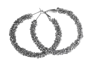 Luxury earrings on white background. Elegant jewelry