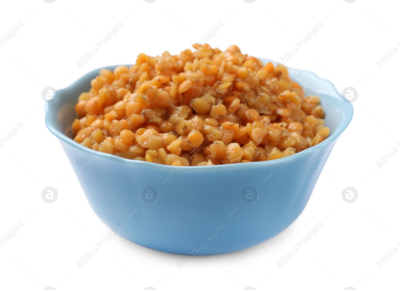 Photo of Delicious red lentils in bowl isolated on white