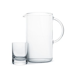 Empty glass and jug isolated on white