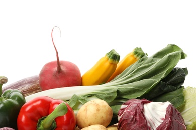 Photo of Different fresh ripe vegetables isolated on white