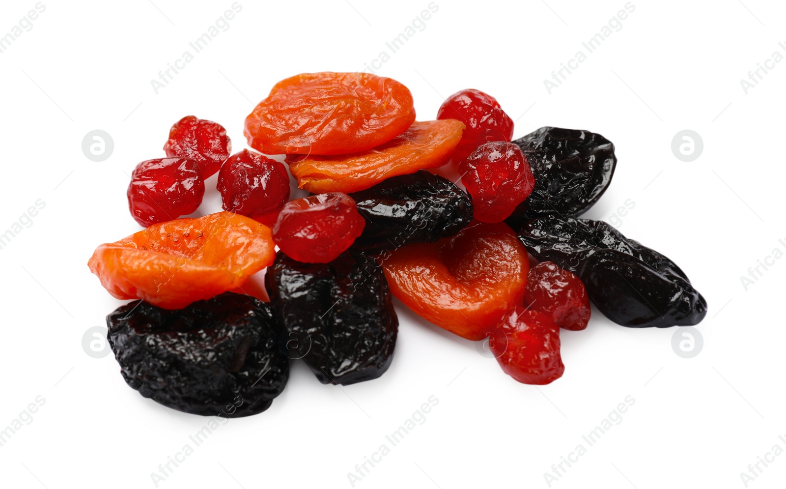 Photo of Mix of delicious dried fruits isolated on white