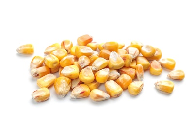 Photo of Dried sweet corn kernels on white background