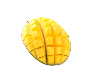 Photo of Fresh juicy mango half isolated on white