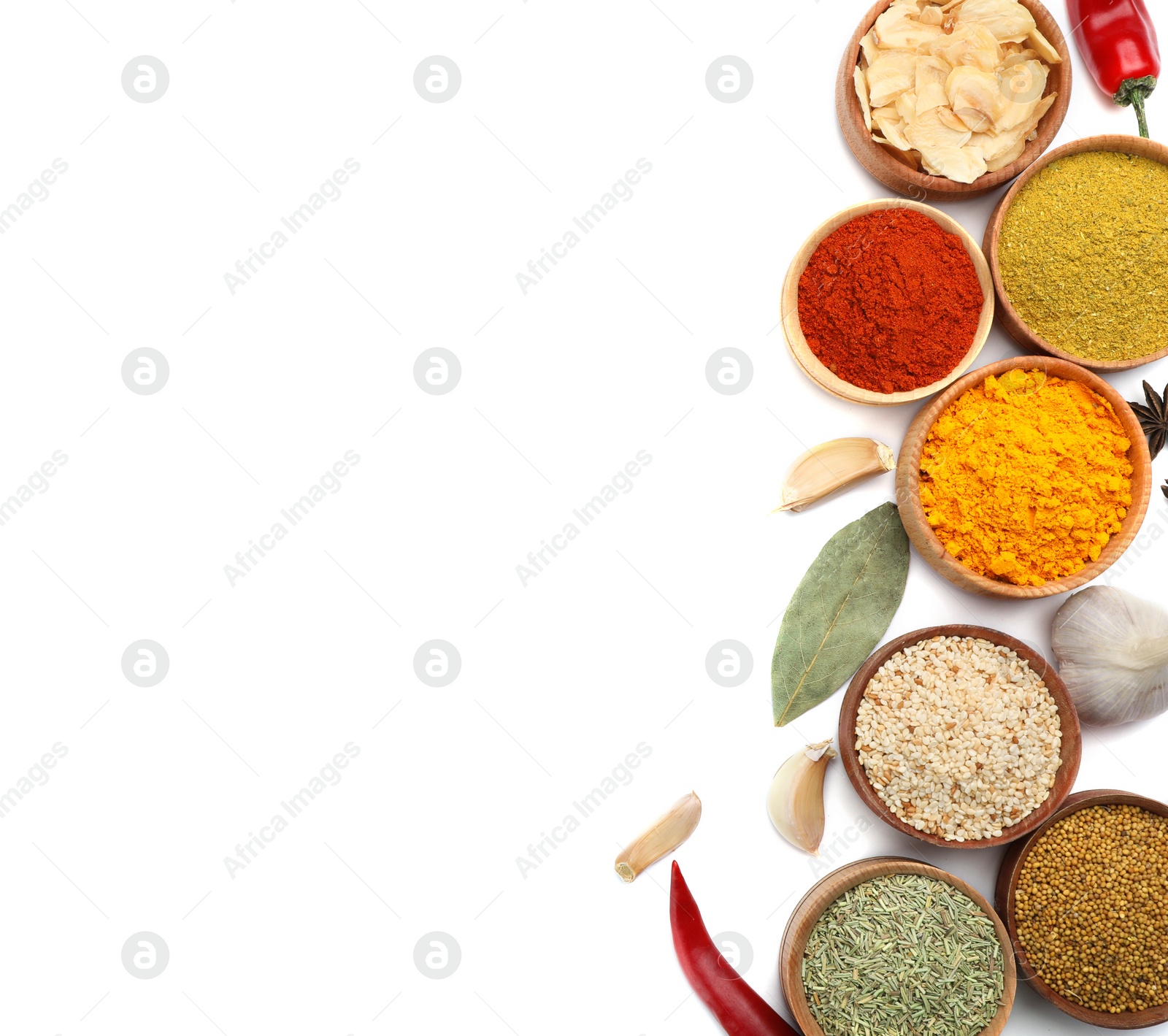 Photo of Beautiful composition with different aromatic spices on white background