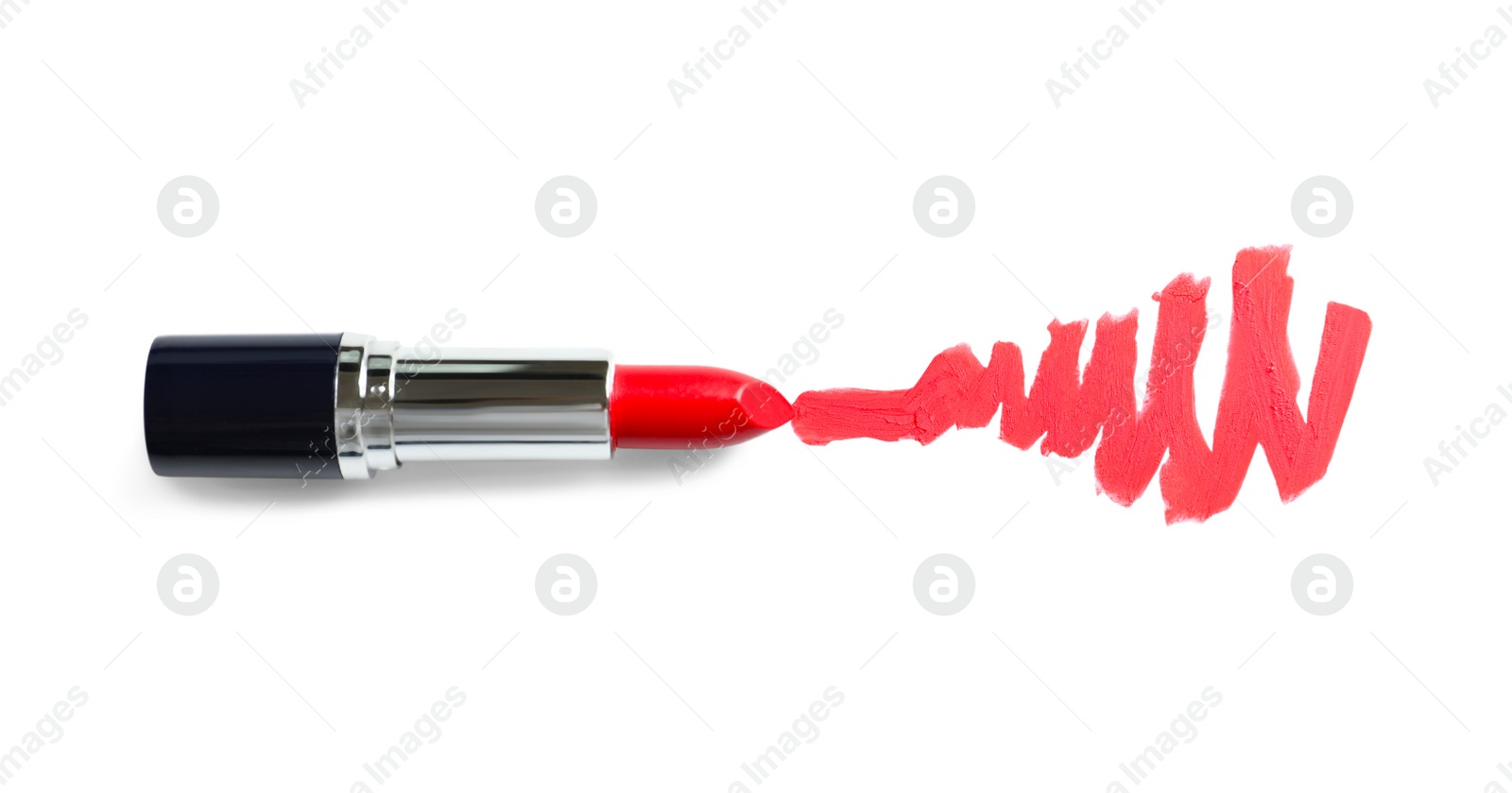 Photo of Tube of lipstick and smear isolated on white, top view