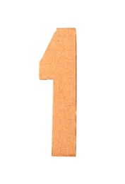 Photo of Number 1 made of brown cardboard on white background