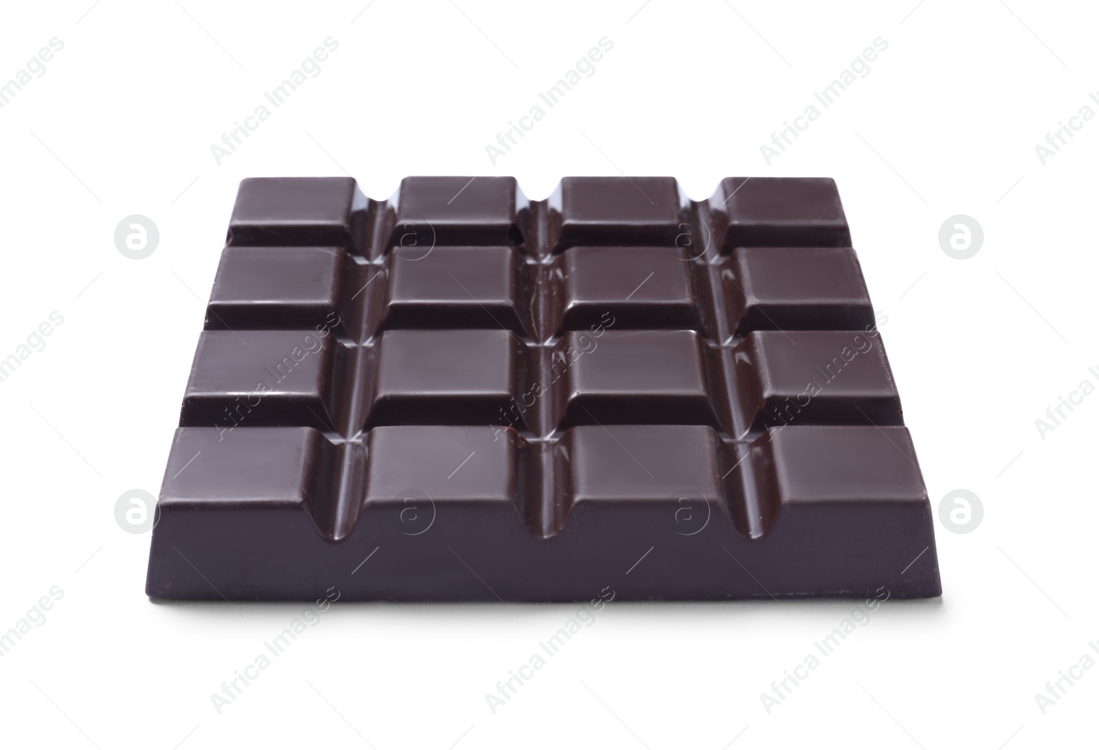 Photo of Delicious dark chocolate bar isolated on white