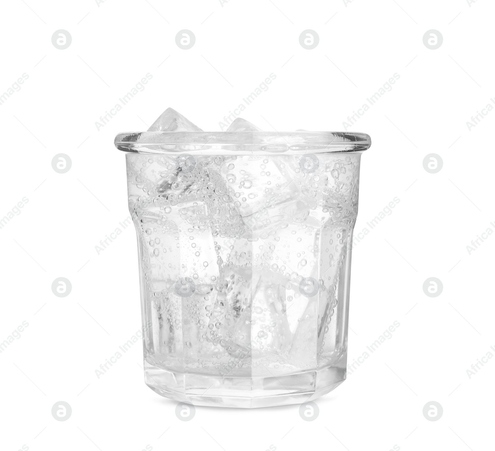 Photo of Glass of soda water with ice isolated on white