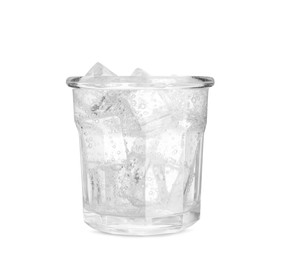 Photo of Glass of soda water with ice isolated on white