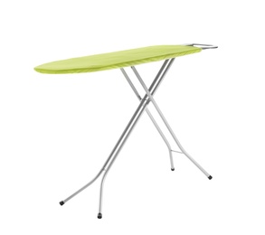 Modern empty ironing board on white background