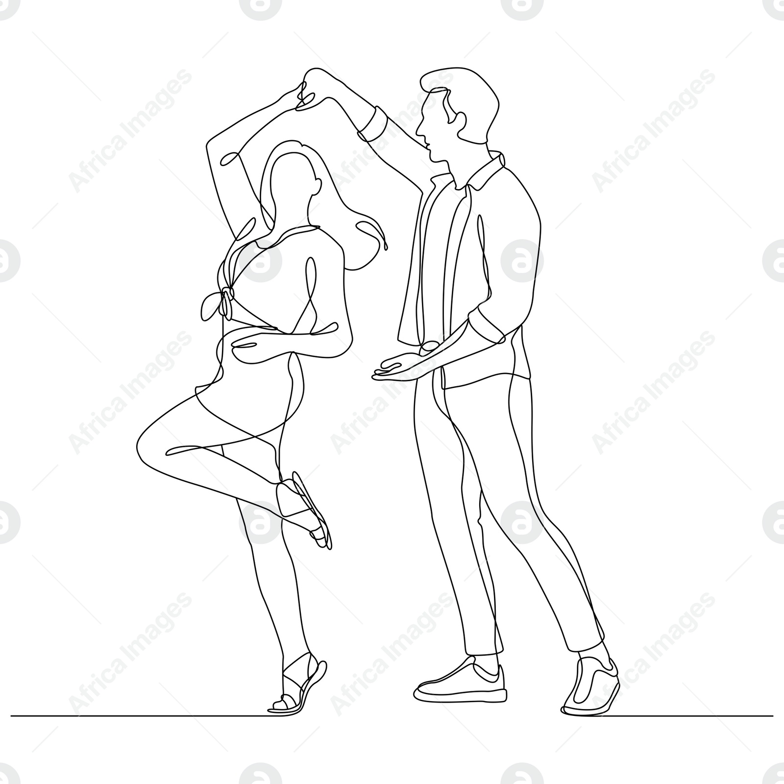 Illustration of Couple dancing, outline on white background