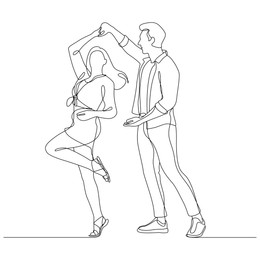 Illustration of Couple dancing, outline on white background