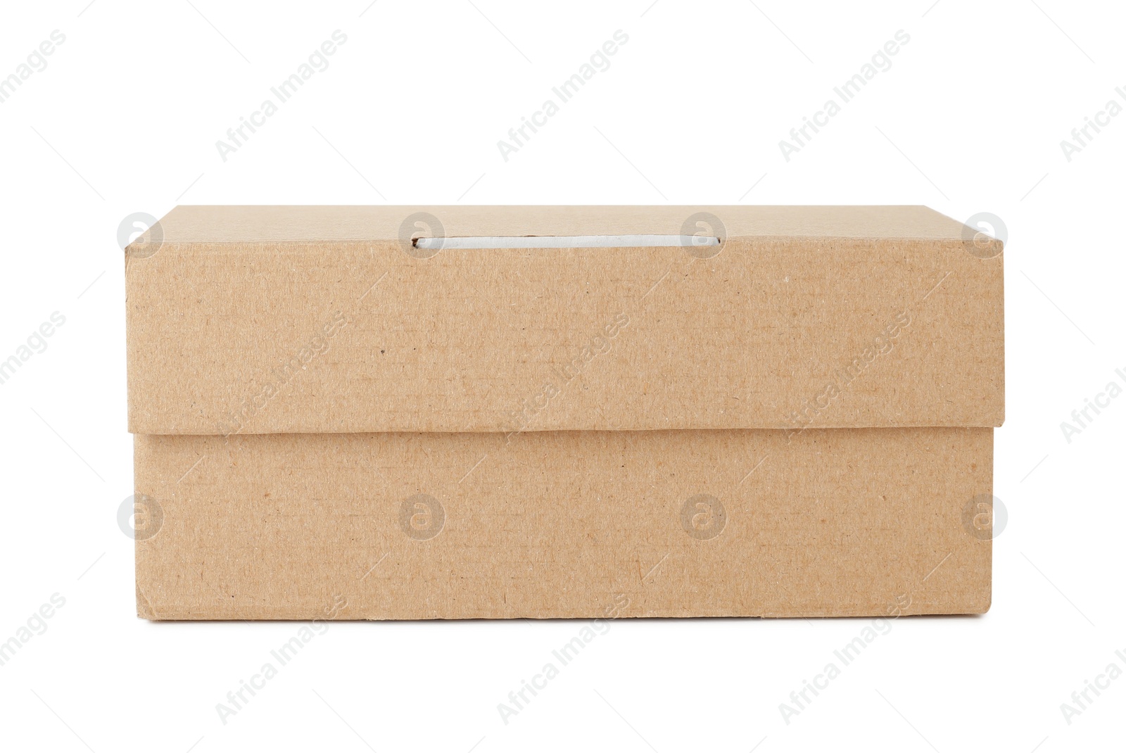 Photo of One closed cardboard box isolated on white