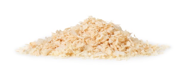 Photo of Pile of natural sawdust isolated on white