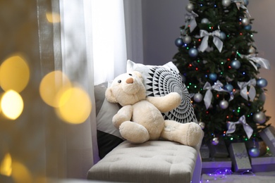 Beautiful Christmas tree in decorated living room