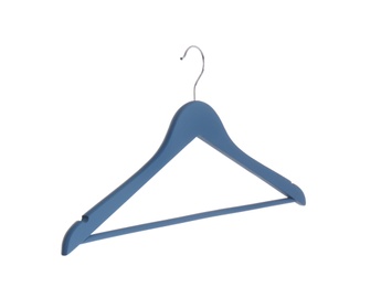 Photo of Empty hanger on white background. Wardrobe accessory