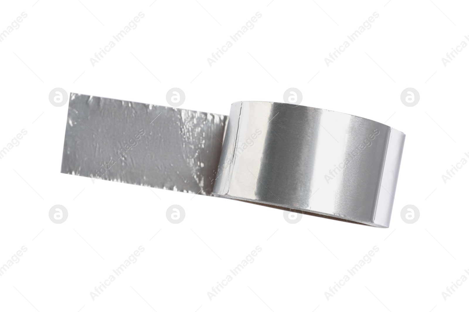 Photo of Roll of aluminum adhesive tape on white background, top view