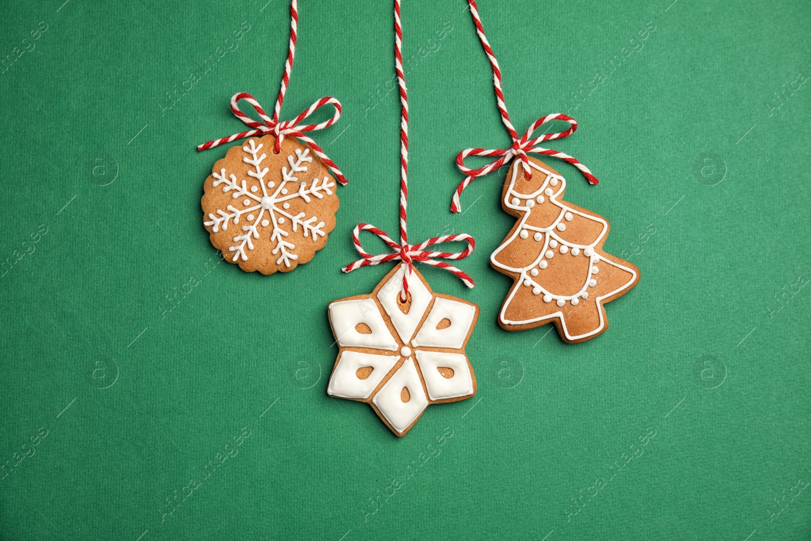 Photo of Tasty homemade Christmas cookies on color background