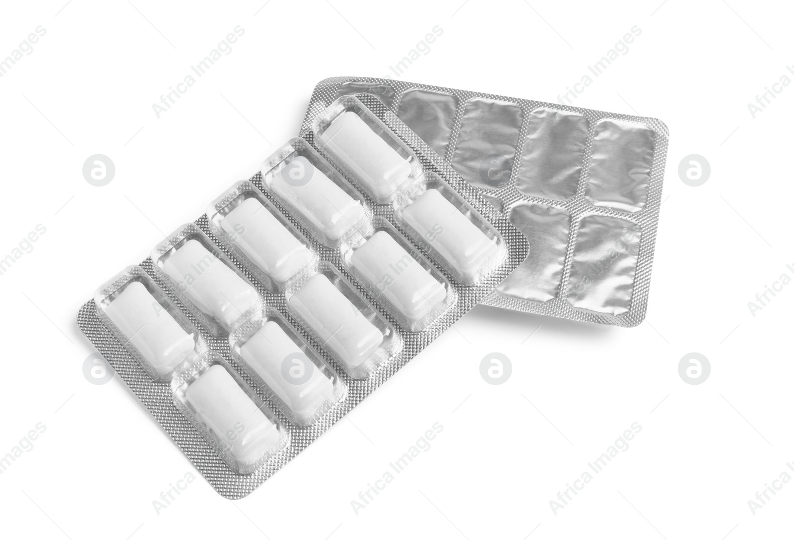 Photo of Blisters of chewing gums isolated on white